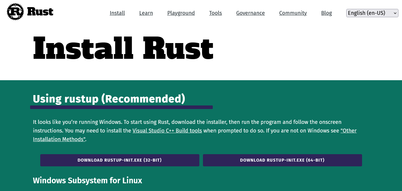 Rust Install Website